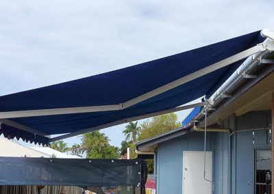 Folding Arm Awning - Royal Blue Acrylic Canvas with White